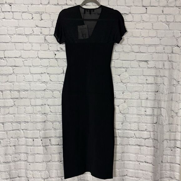 NWT Theory Kimono Illusion Fitted Dress in Black Glossed Women Size Small S LBD - Picture 13 of 16